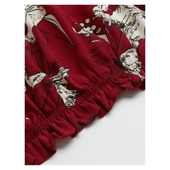 Red Floral Off the Shoulder Crop Top Skirt Set - Picture 5 of 5